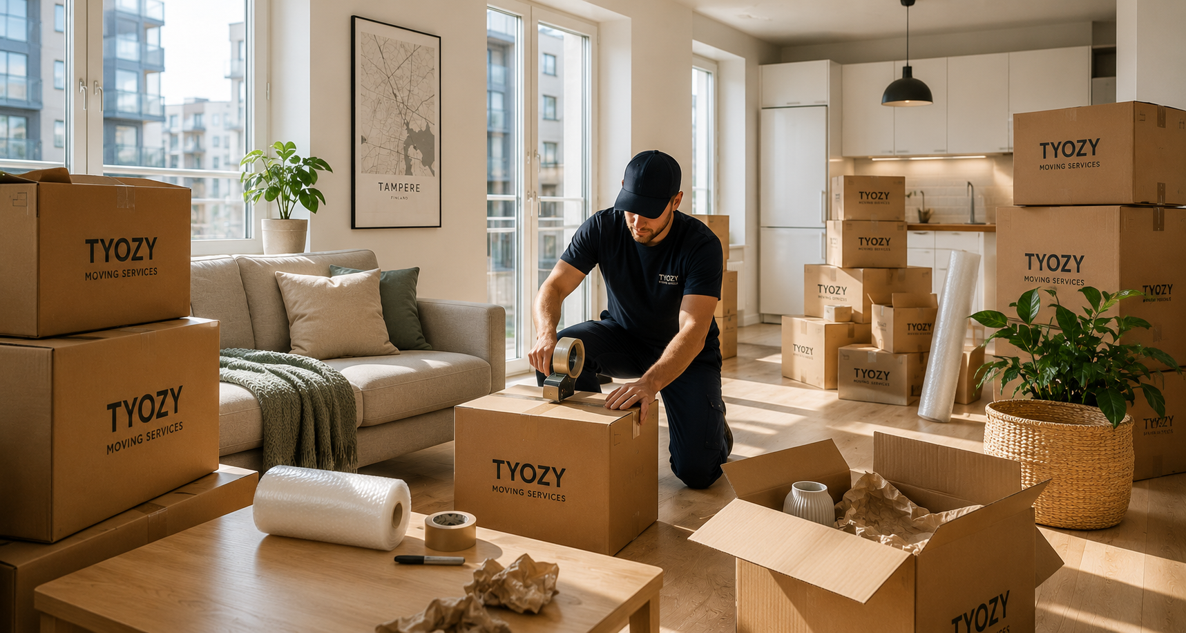 Packing boxes inside apartment