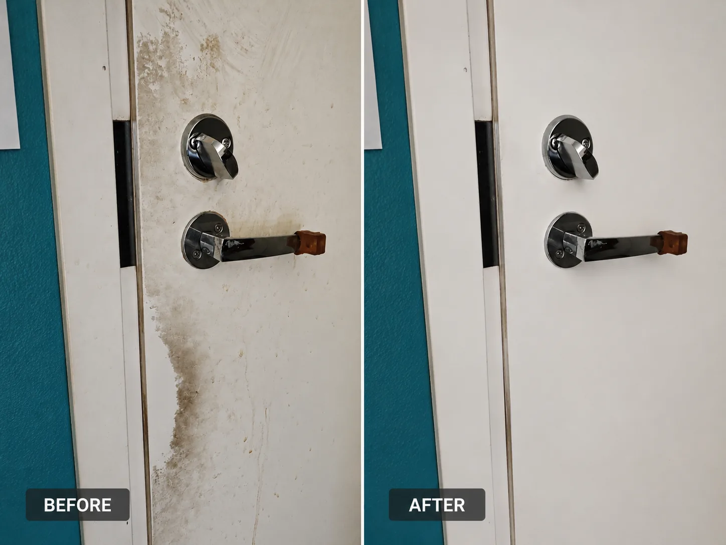 Before and after student move-out cleaning in Mikontalo Hervanta showing the apartment entrance after professional cleaning